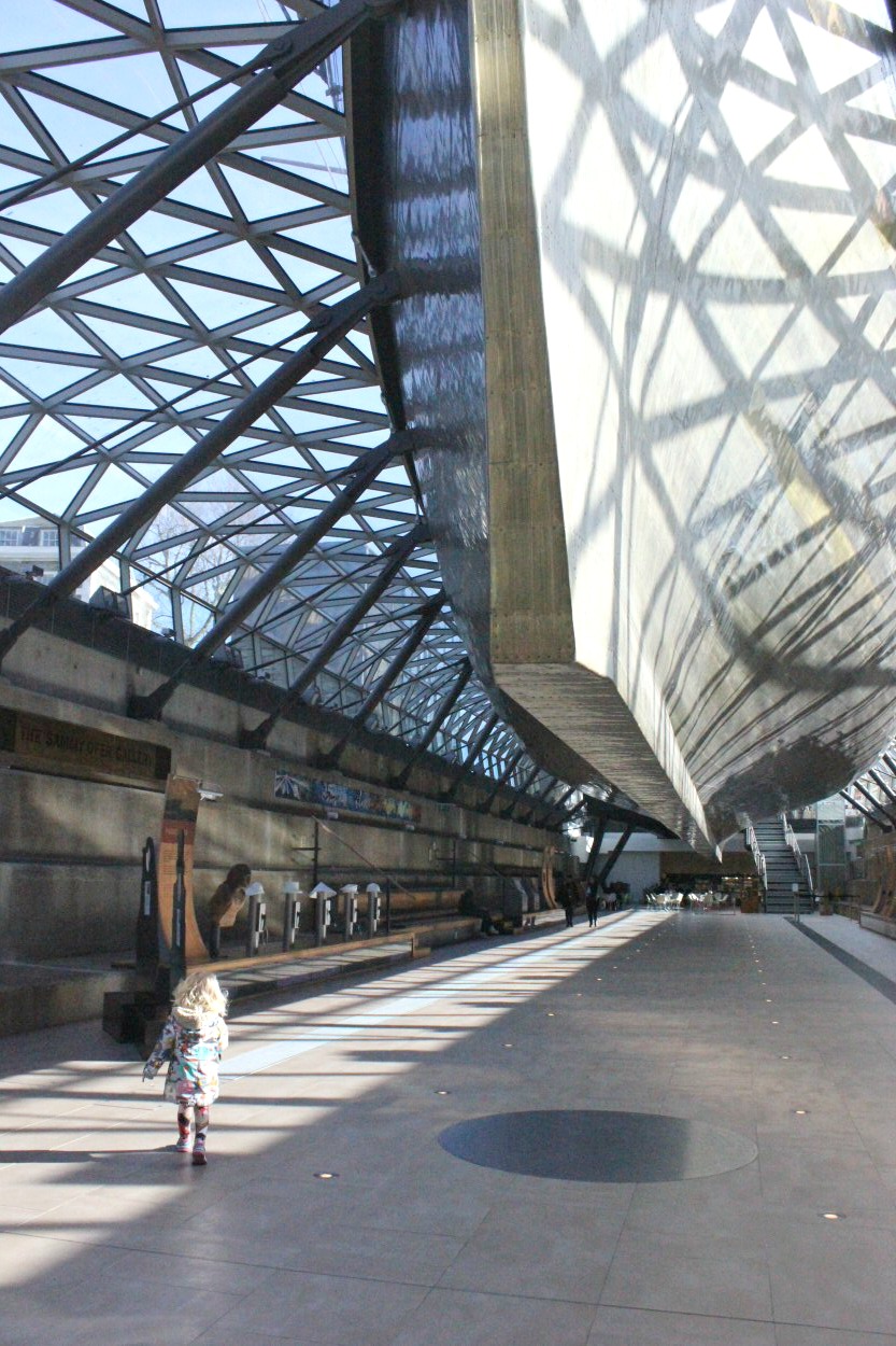 The hull of the Cutty Sark in Greenwich, seen from its viewing section under glass below the ship