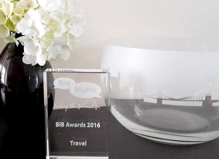 My award for winning the Brilliance in Blogging awards for family travel at Britmums