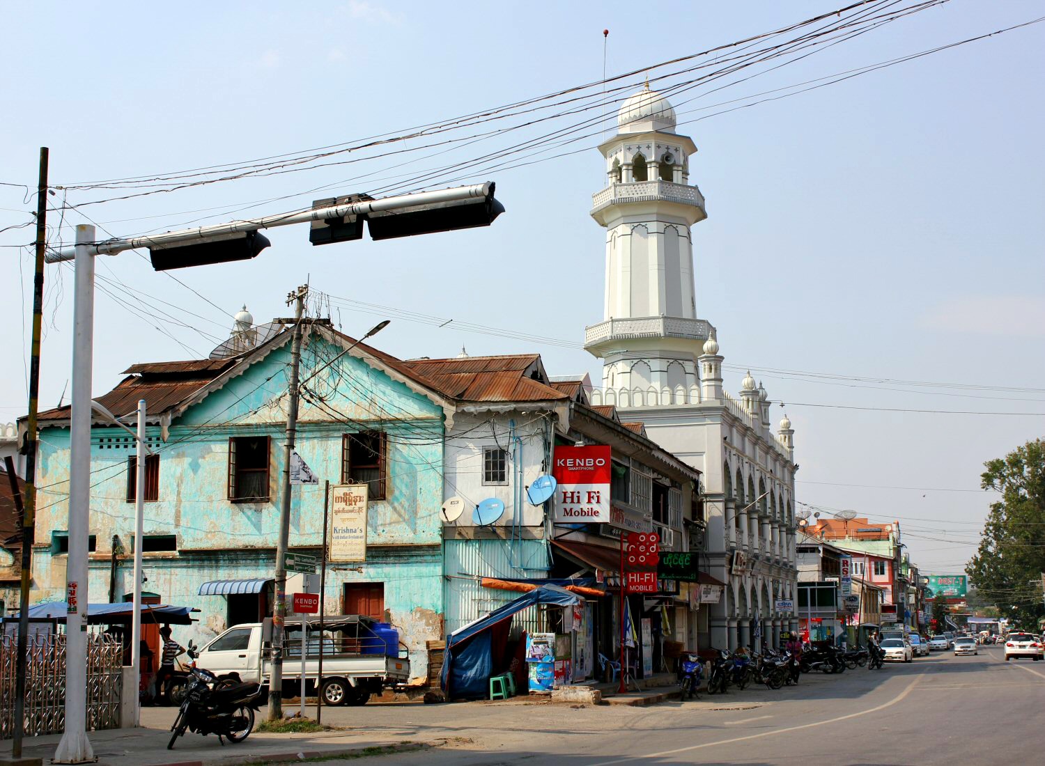 Pale turquoise and white buildings in Pyin Oo Lwin, Burma (Myanmar) some of the architecture in this colonial town