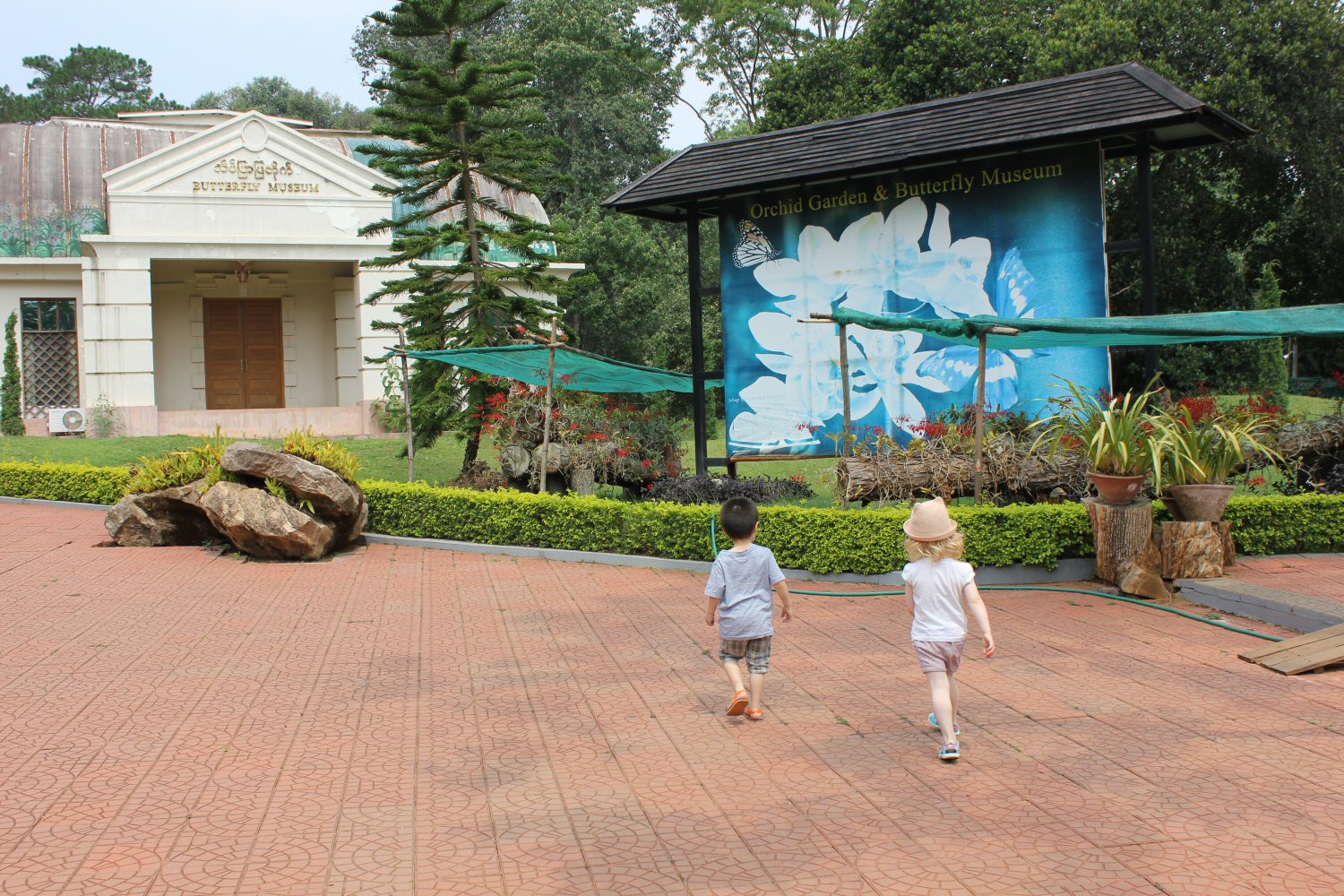 My daughter and nephew explore the grounds at the Pyin Oo Lwin botanical gardens in Burma (Myanmar)