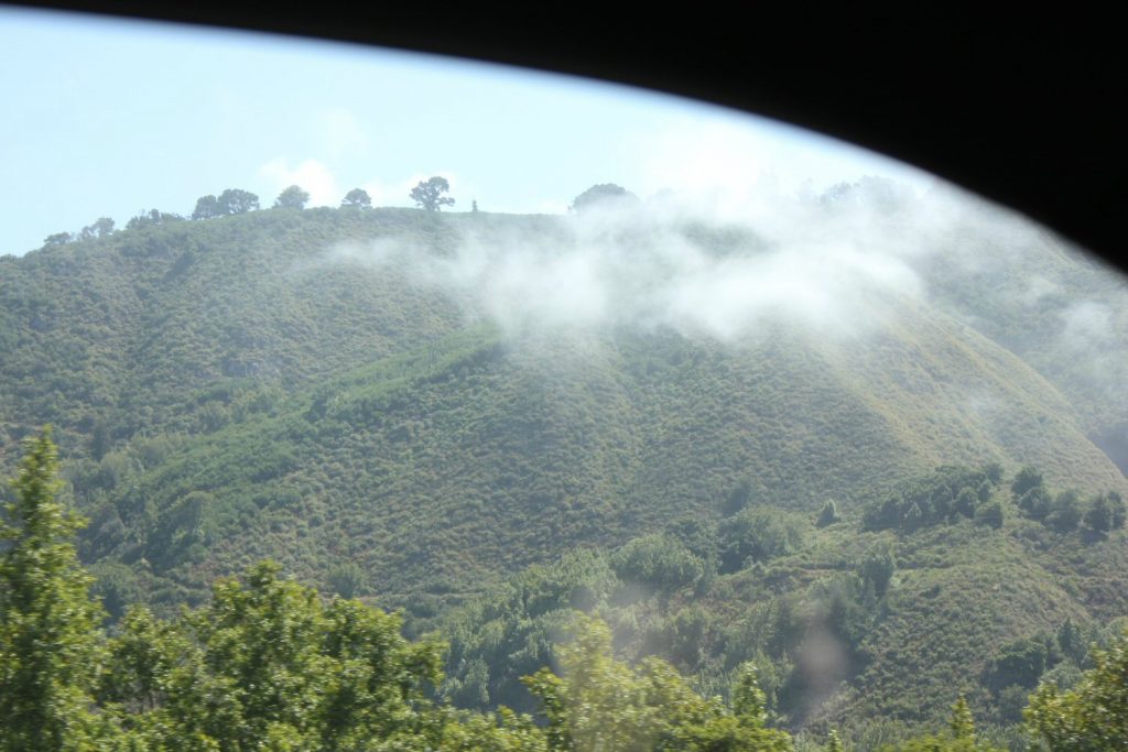 Mist rising on the hills as seen through a car window - my Pacific Coast Highway pictures and reasons to visit California