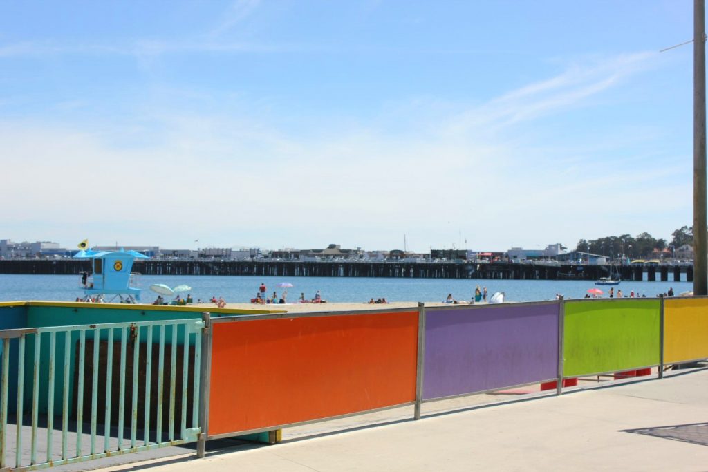 Brightly coloured barrier by the boardwalk in Santa Cruz - my Pacific Coast Highway pictures and reasons to visit California