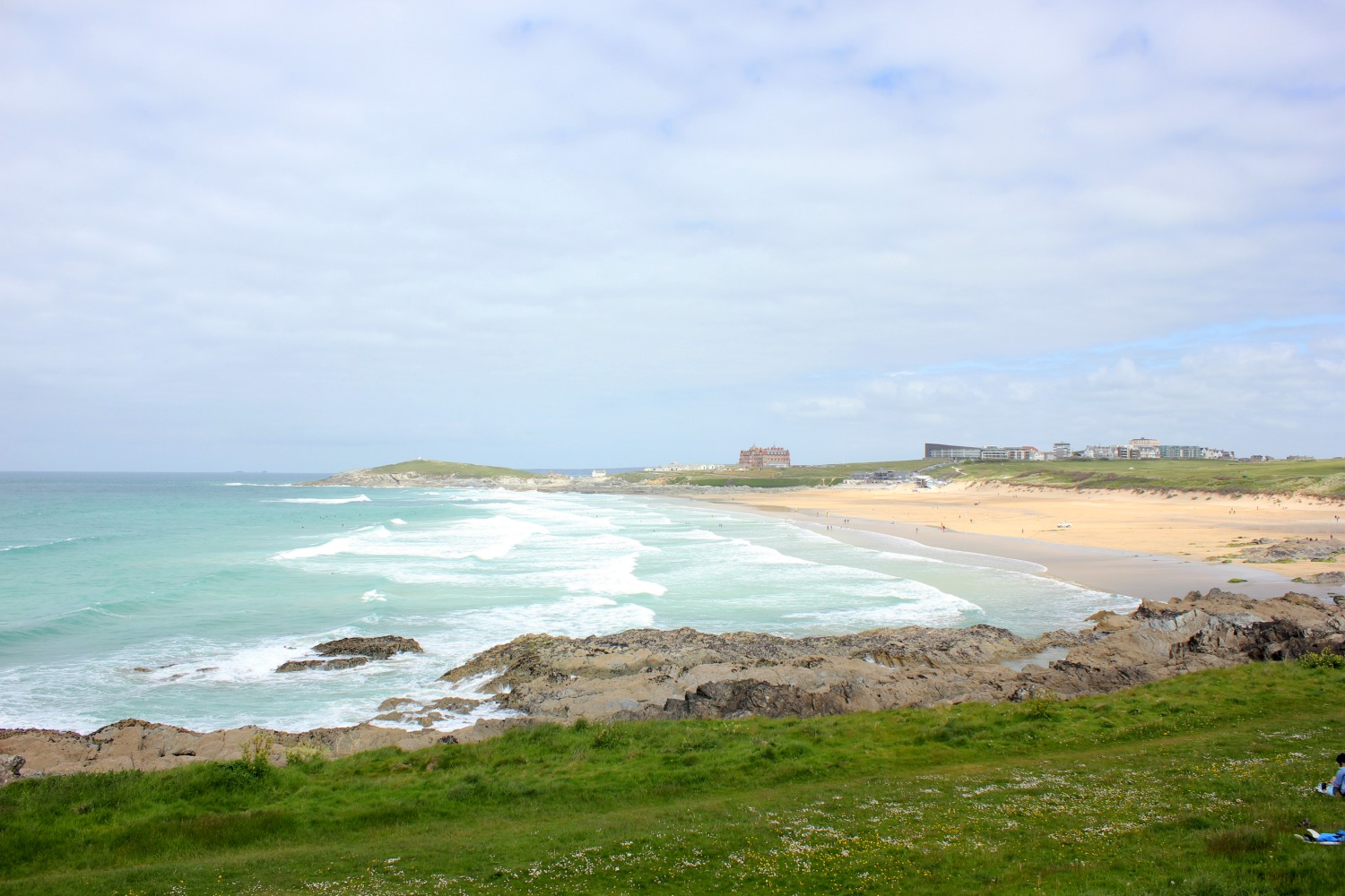 Celebrating the Great British seaside - a view across Fistral beach in Newquay, Cornwall