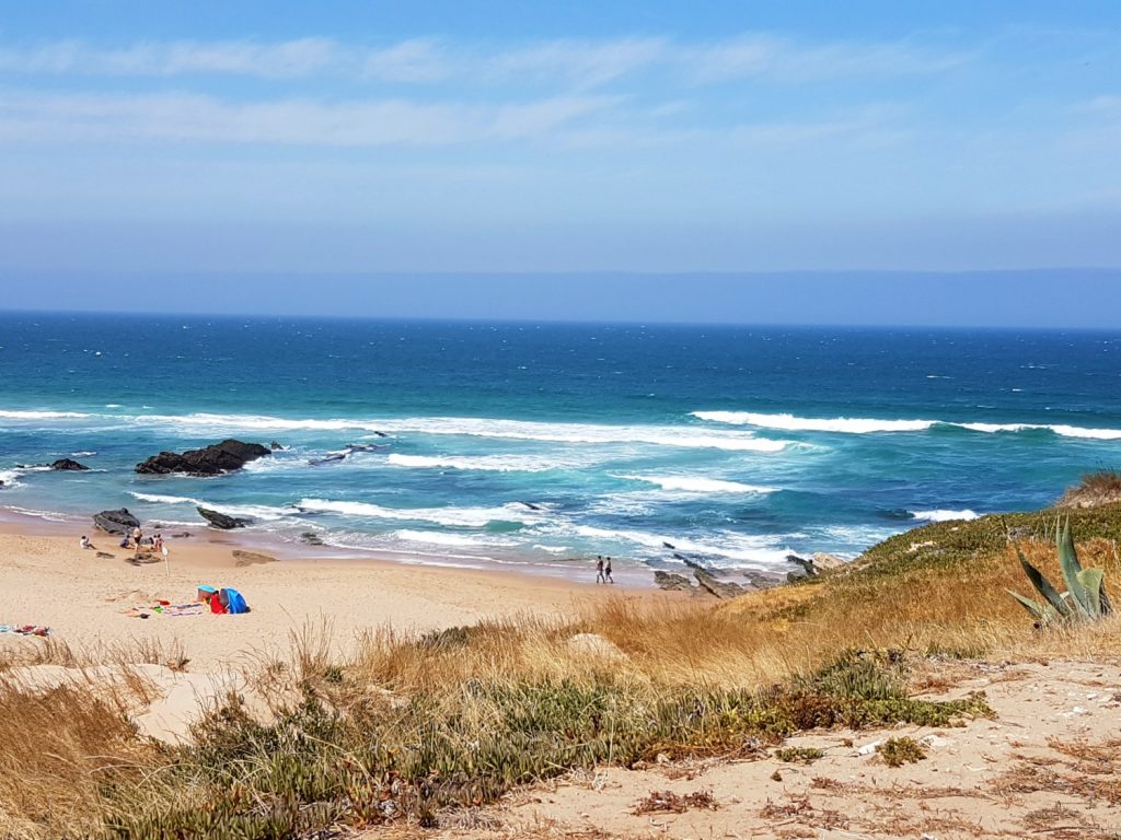 View down onto Praia do Guincho in Portugal