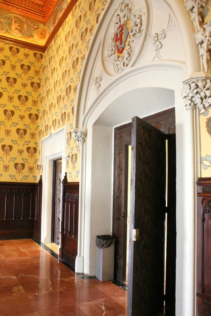 Ornate wallpaper in one of the rooms of Castelldefels castle. My photo tour of Costa Barcelona