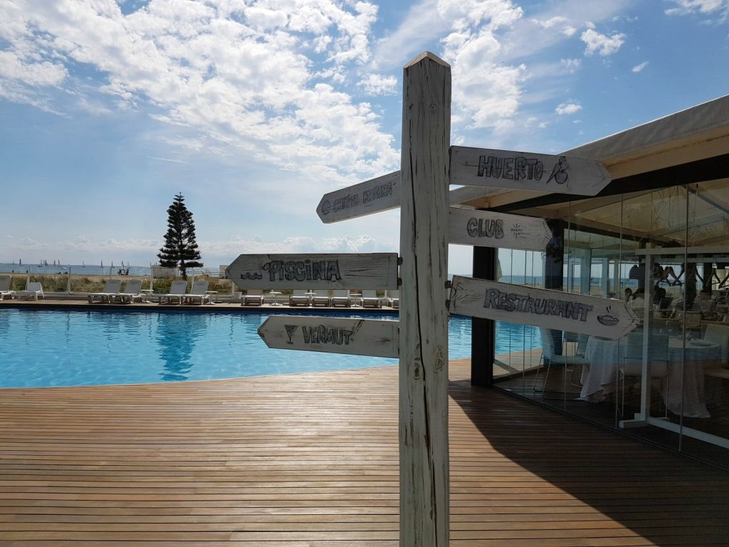 Which way? The signpost at the beach club at Castelldefels. My photo tour of Costa Barcelona