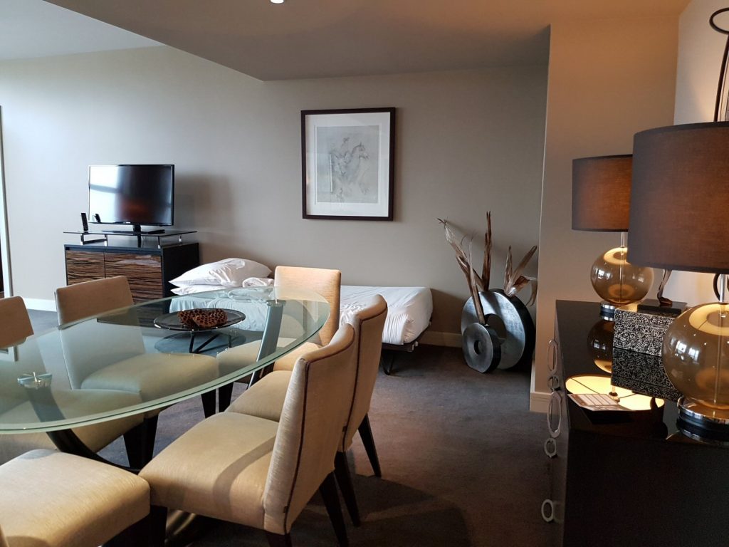 View of the dining area and extra bed in our suite at Brooklands Hotel - my review of our stay at Brooklands Hotel with kids