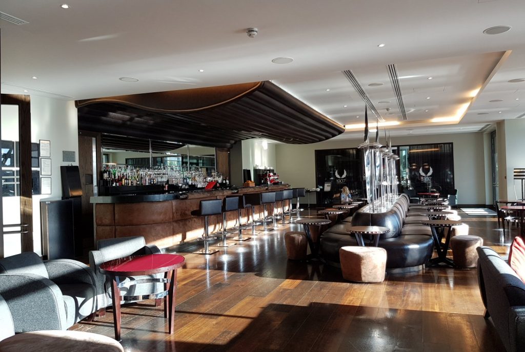 A view of the bar at 1907 restaurant in Brooklands Hotel, Surrey - my review of our stay at Brooklands Hotel with kids