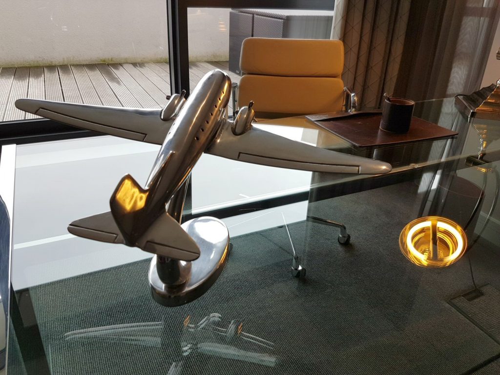 Silver plane model in our room at Brooklands Hotel, Surrey