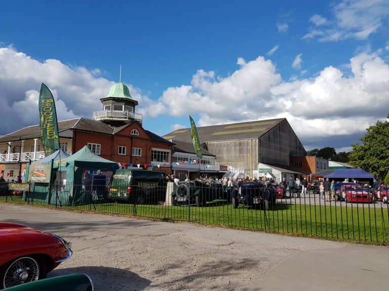 A view of the buildings and some of the vintage cars at Brooklands Museum - my review of Brooklands Museum in Surrey after our family day out