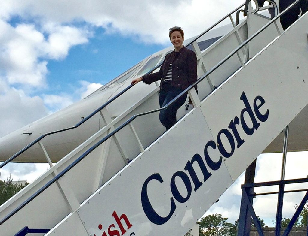 Me on the steps of the Concorde at Brooklands Museum - my review of Brooklands Museum in Surrey after our family day out