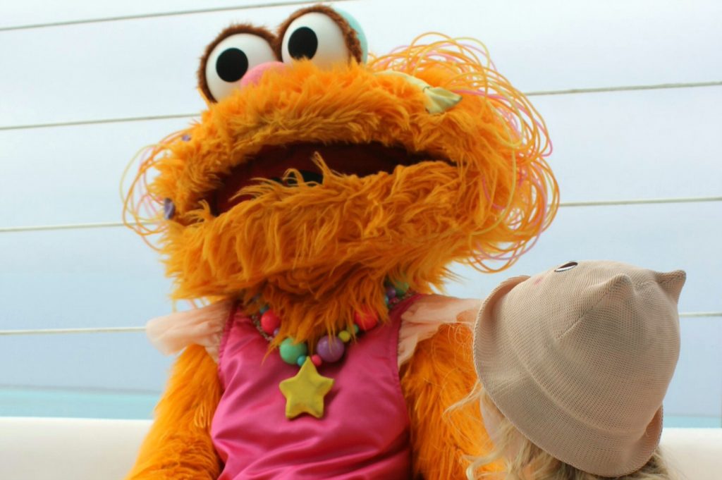 The catamaran cruise with Sesame Street characters including Zoe - one of my 9 top reasons to visit Beaches Turks & Caicos with kids