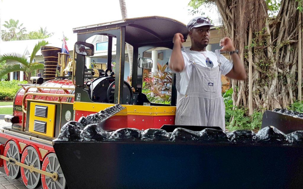 Driver of the small train which runs around the resort - one of my 9 top reasons to visit Beaches Turks & Caicos with kids