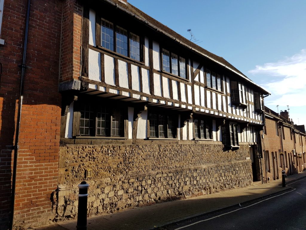 One of the old houses in Winchester with its black and white timbers - our visit to Winchester Christmas market with kids
