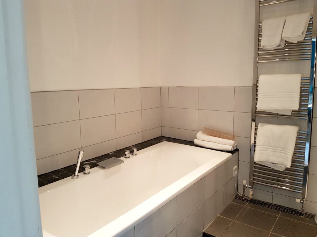 Bathroom in our room at Fishmore Hall in Shropshire, UK - a boutique hotel with kids