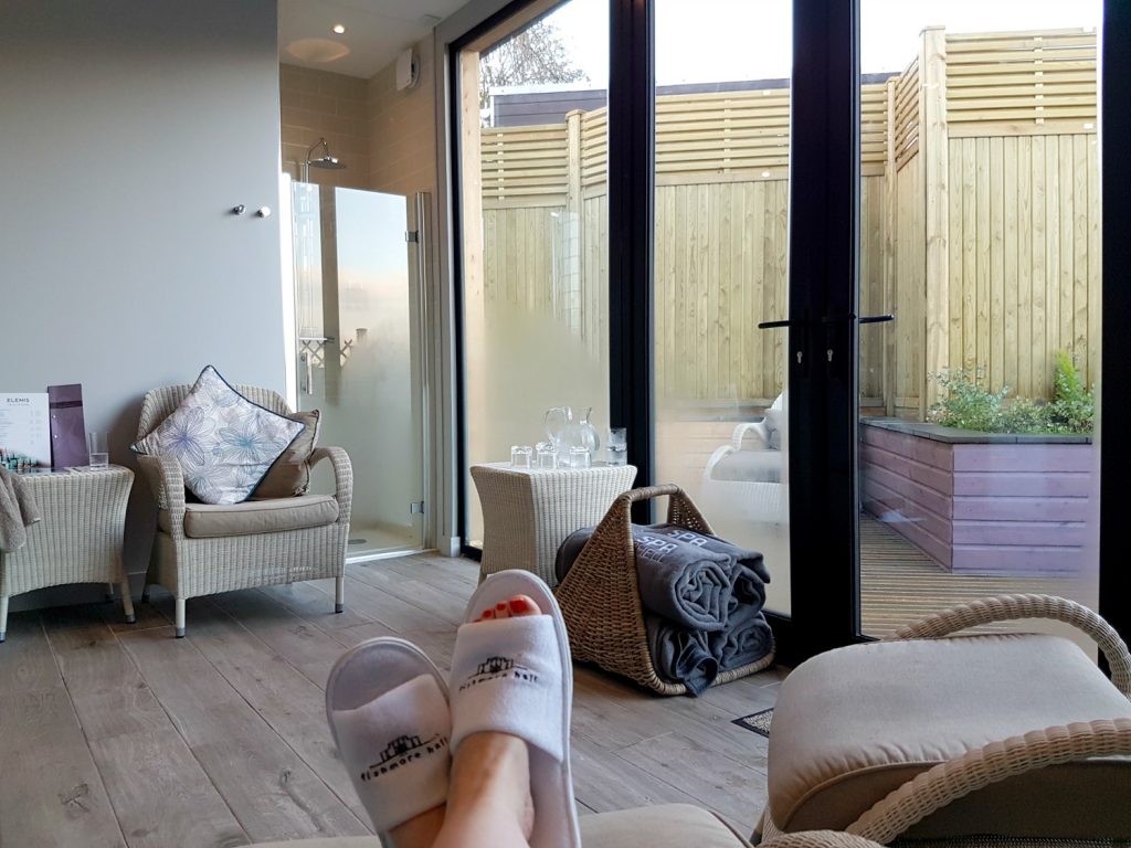 My feet in slipper as I relax in the spa at Fishmore Hall in Shropshire, UK