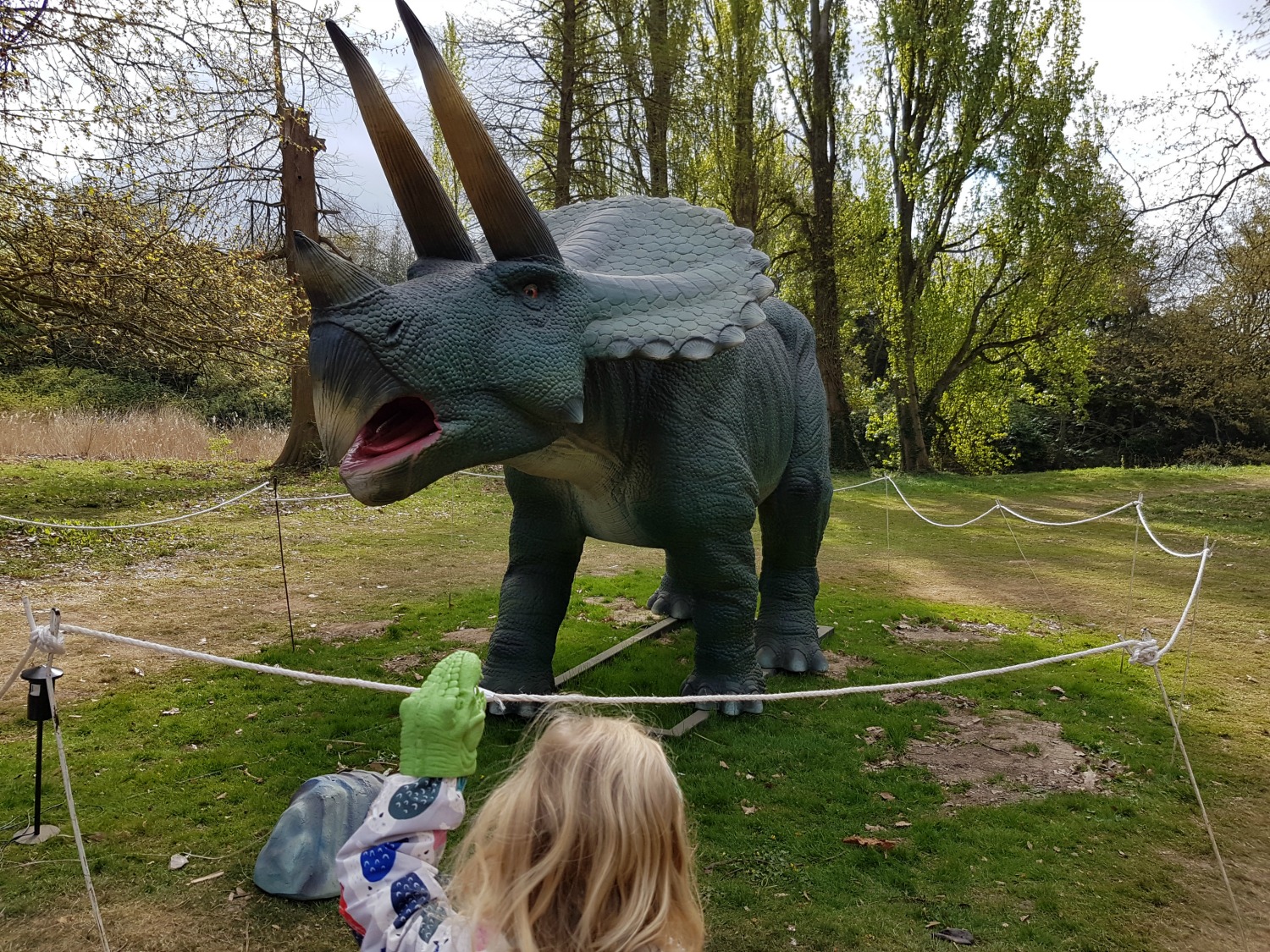 My daughter and triceratops - discovering the Jurassic Kingdom dinosaurs in Osterley Park, London before their UK tour