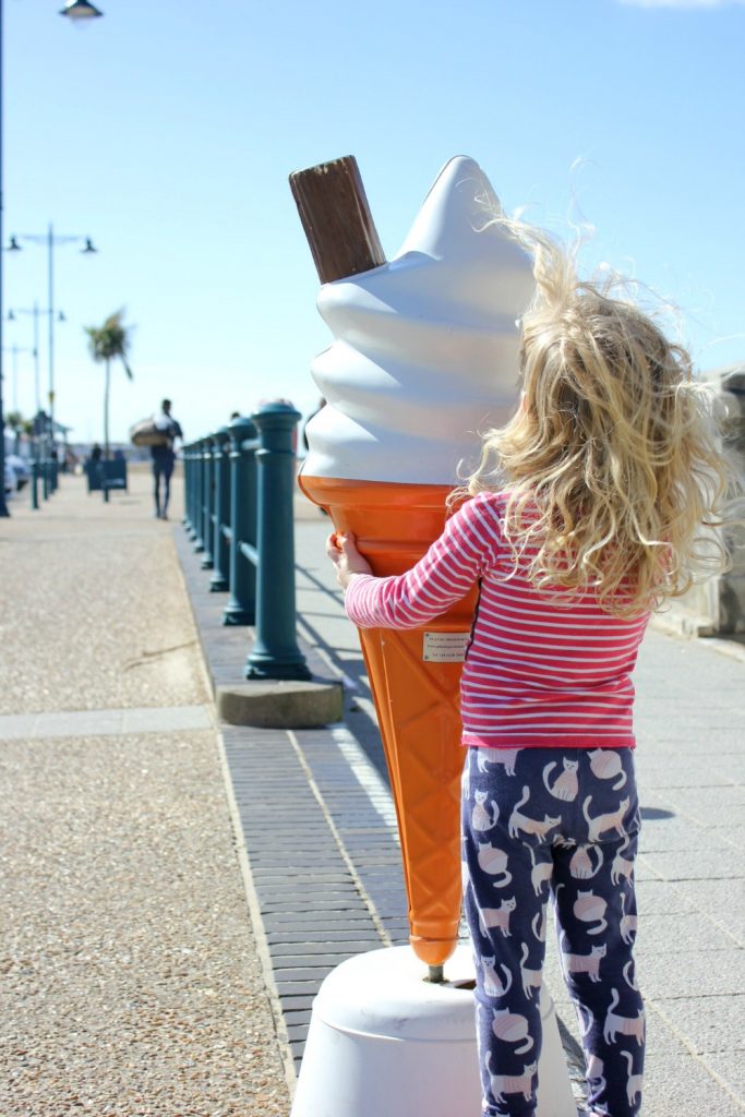 My daughter sets her heart on a giant ice cream on the promenade near Ryde - discovering the Isle of Wight coast