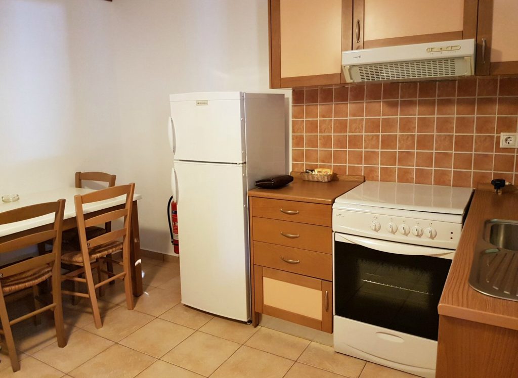 The kitchenette at Iapetos Village on Symi in Greece - my Iapetos Village Symi review