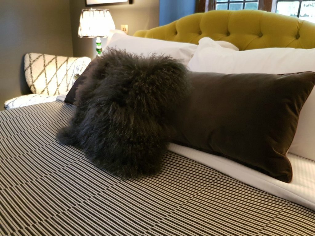 Ultra fluffy cushion in one of the bedrooms - my Rhino Lodge Port Lympne review