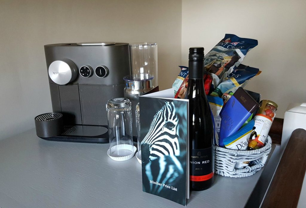 Nespresso machine and minibar - my Rhino Lodge Port Lympne review