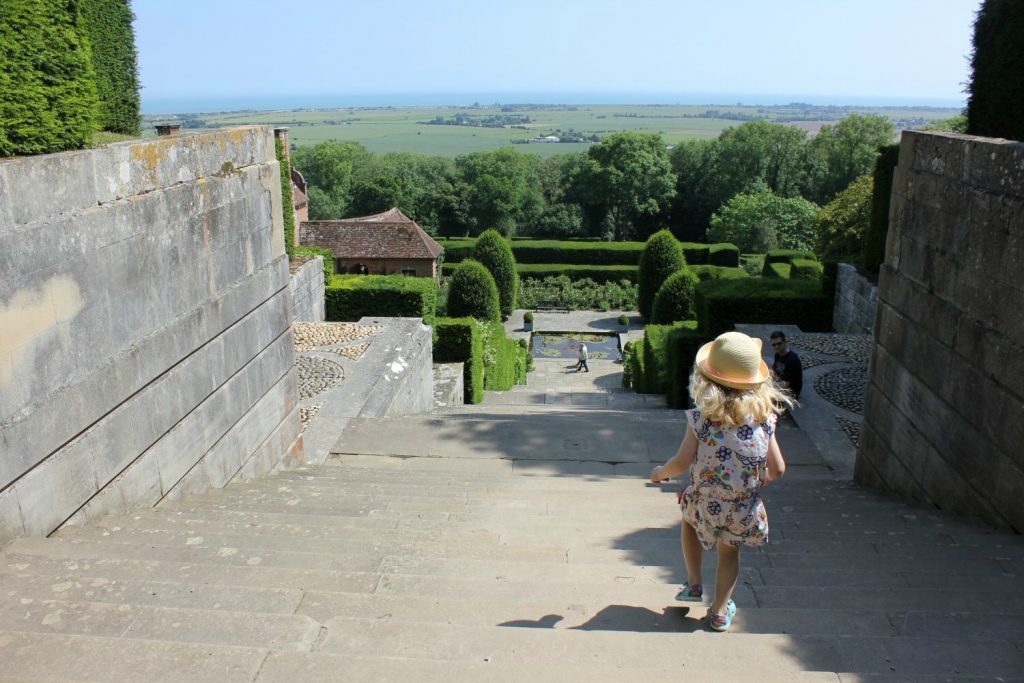 Walking down the steps to the reserve's gardens - my Port Lympne Rhino Lodge review