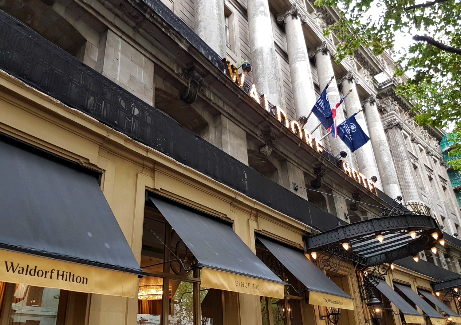 Exterior of the Waldorf Hilton hotel in London - my review of Waldorf Hilton afternoon tea