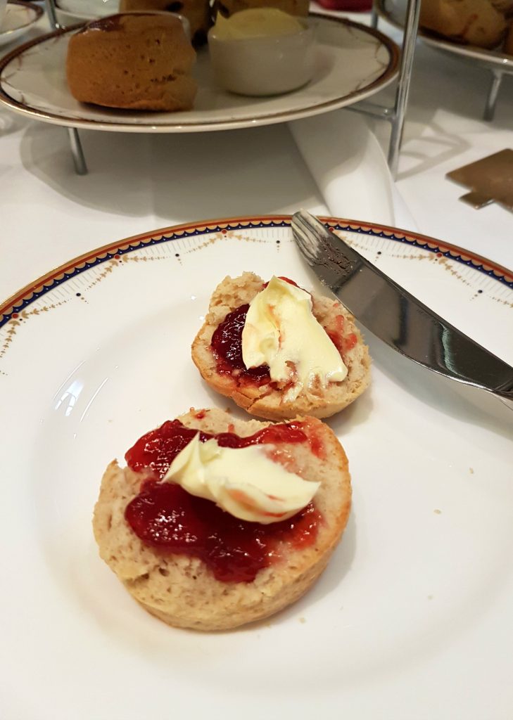 Two scones on a plate, jam then cream - my review of Waldorf Hilton afternoon tea