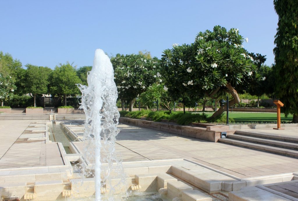 A fountain in the gardens at the Sultan Qaboos Grand Mosque in Muscat - my tips for spending 24 hours in Muscat, Oman with kids