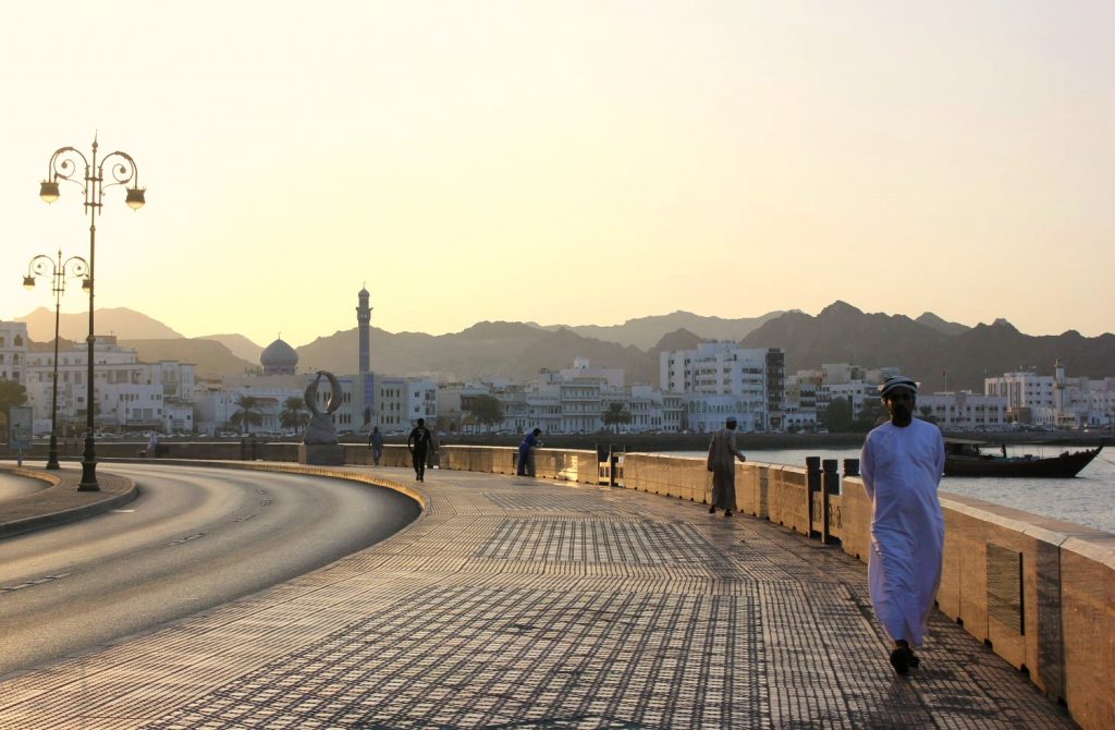 The corniche at Mutrah at sunset in Muscat, Oman - my nine reasons to visit Oman with kids