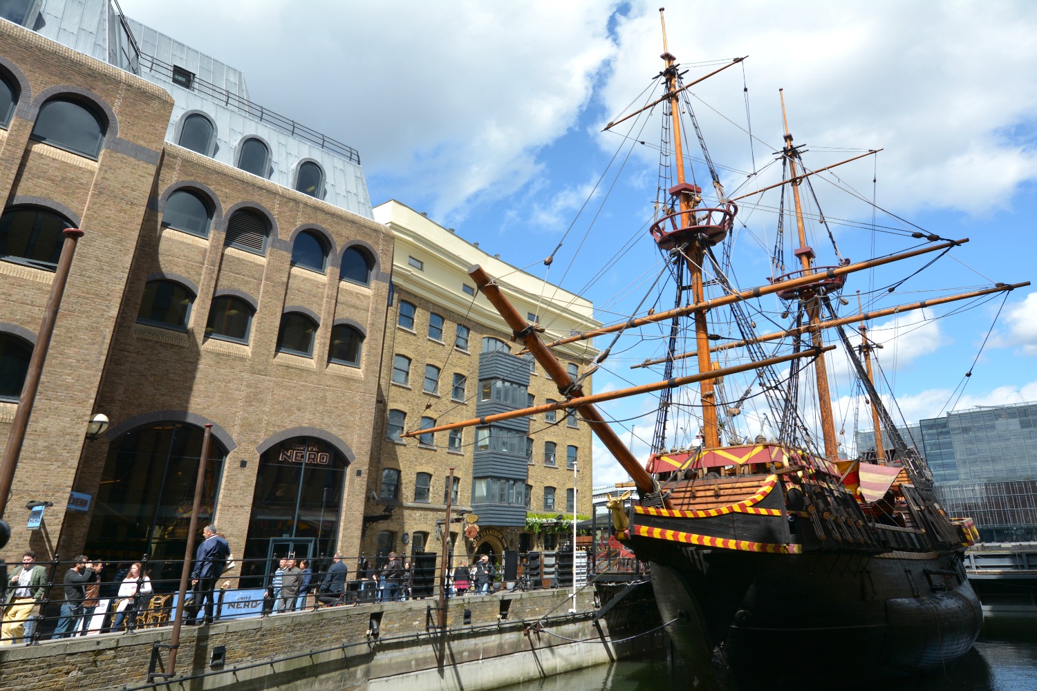 A replica of the Golden Hinde, the galleon which Sir Francis Drake circumnavigated the world in, docked in London - the new Escape Room is a great day out at May half-term in London with kids