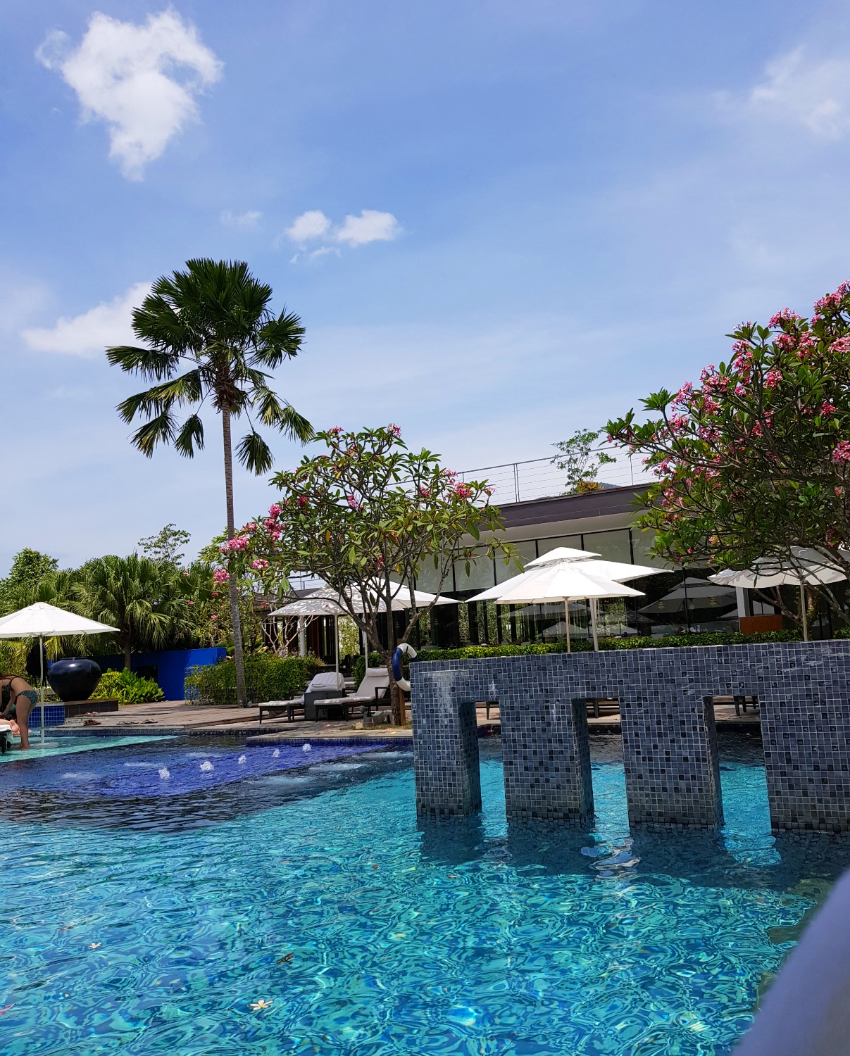 View across the pool at The Danna Langkawi - my Danna Langkawi review if you're visiting the luxury hotel in Malaysia with kids