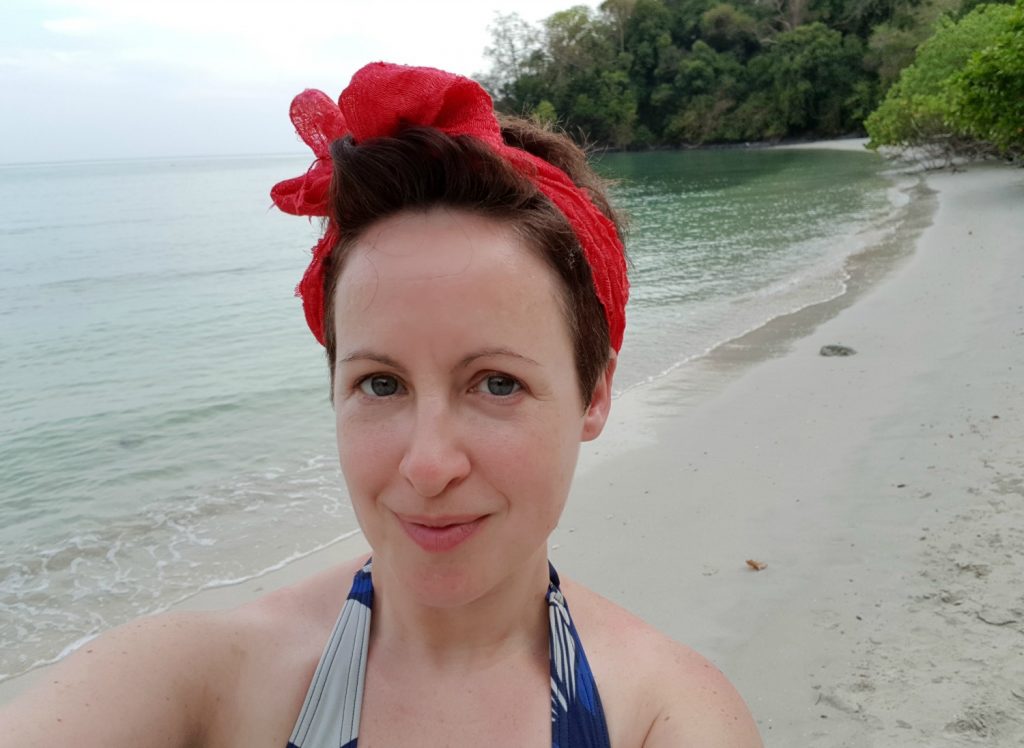 A selfie of me on the beach on our Langkawi sea safari - my top Langkawi tour with kids