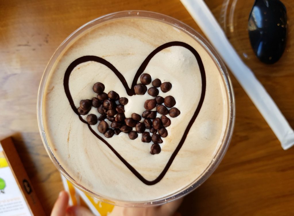 Heart drawn in chocolate on a milkshake at MOD Pizza - the restaurant near Leicester Square has deals for Kids Week London 2018, with discounts on children's tickets for West End shows