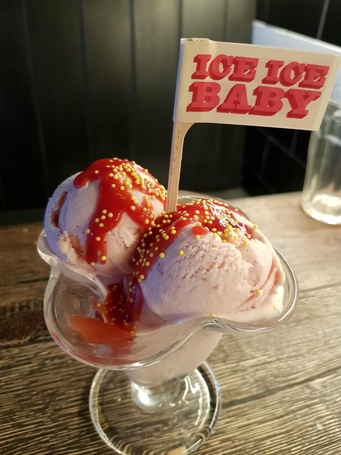 Double scoop of strawberry icecream at Pieminster - following the Gromit Unleashed 2 trail in Bristol, our review