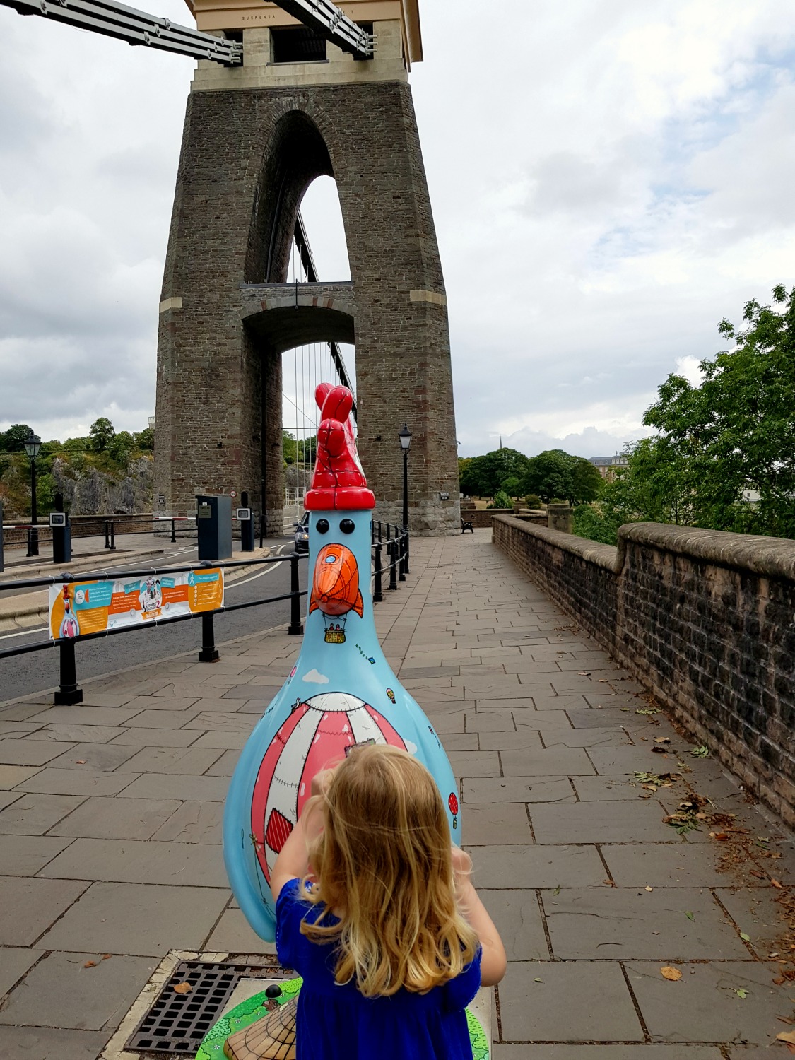 One of the statues of Feathers McGraw, across the Clifton Suspension bridge - following the Gromit Unleashed 2 trail in Bristol, our review