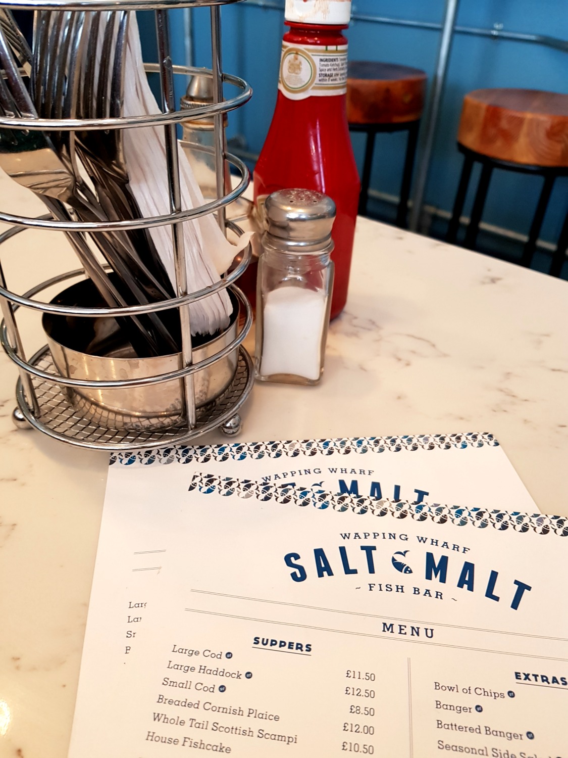 Menu and table settings at Salt & Malt on Wapping Wharf - following the Gromit Unleashed 2 trail in Bristol, our review