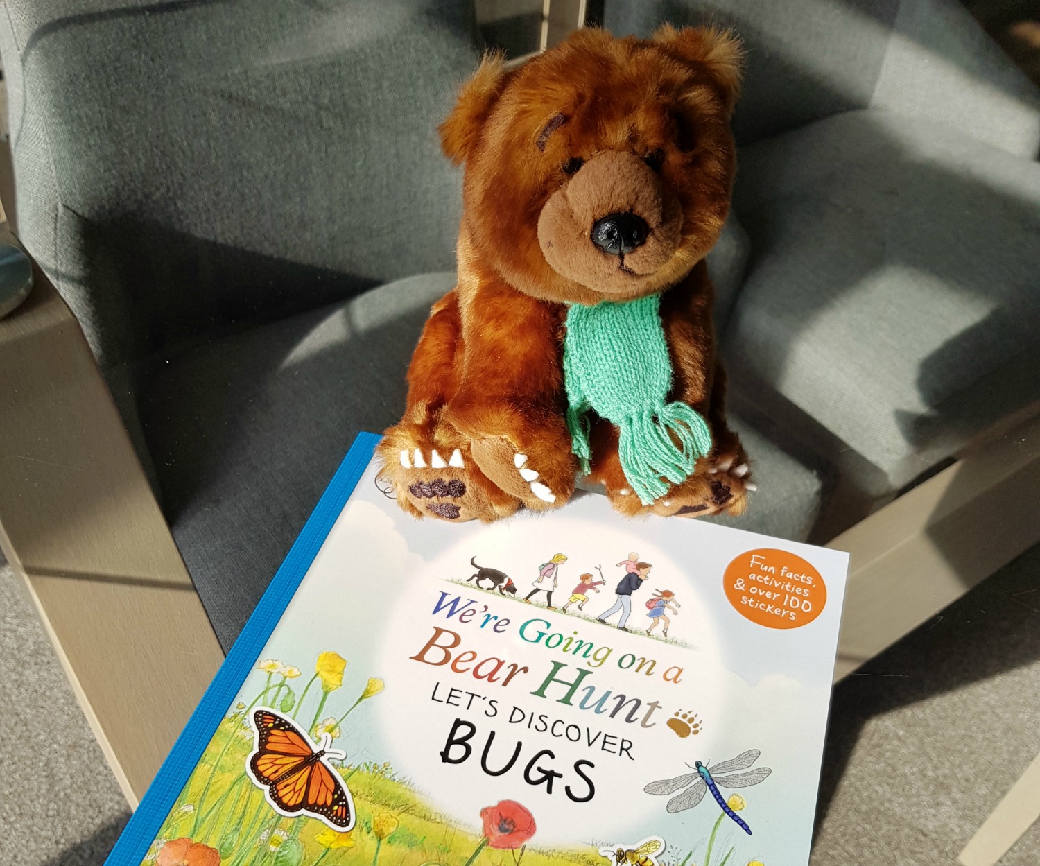 A toy bear and one of the Bear Hunt activity books available from Isle of Wight tourist information - an Isle of Wight bear hunt, exploring the island in the footsteps of the famous children's book