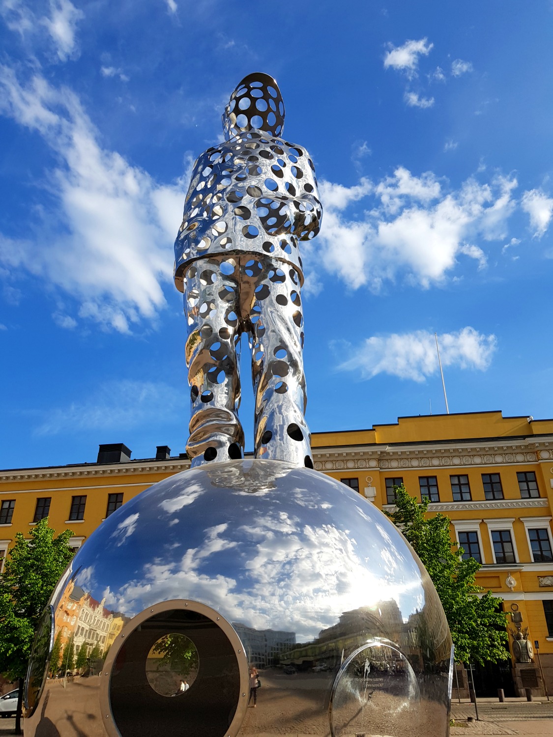 Reflective silver sculpture in Helsinki - the quirky side to the city is one of the top answers to the question why visit Helsinki?