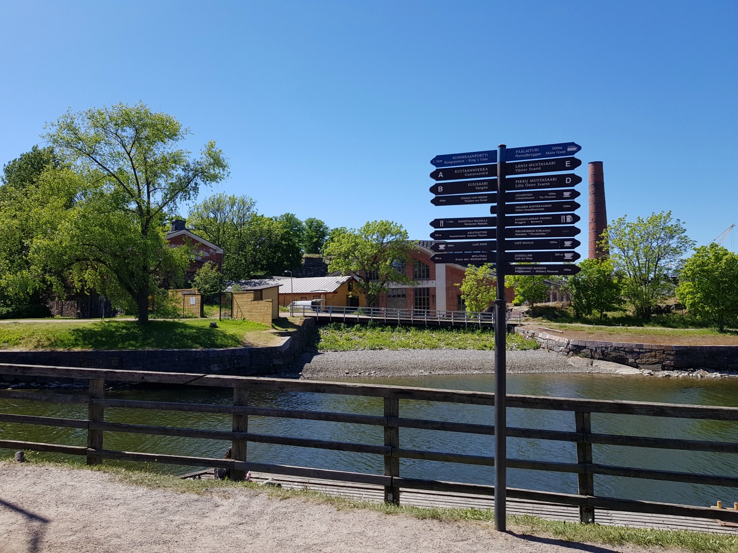 Signpost pointing the way around Suomenlinna sea fortress, one of the top things to do in Helsinki - my tips on visiting Suomenlinna with kids