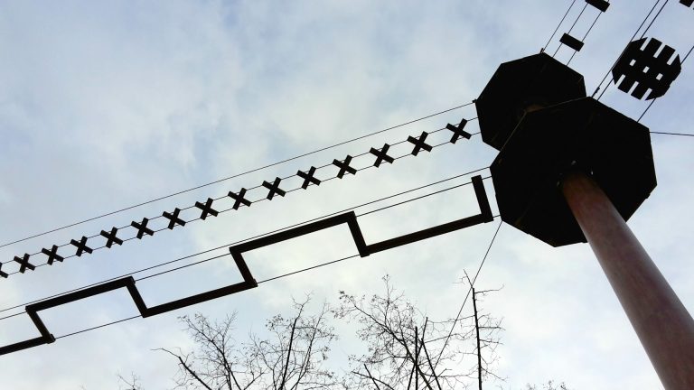 Silhouette of the obstacle course against the sky - my Go Ape Battersea Park review, a day out at the city course