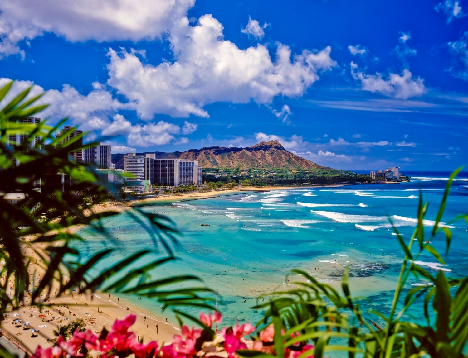 View across Waikiki Beach to Diamond Head State Monument - planning a dream Hawaii trip with kids