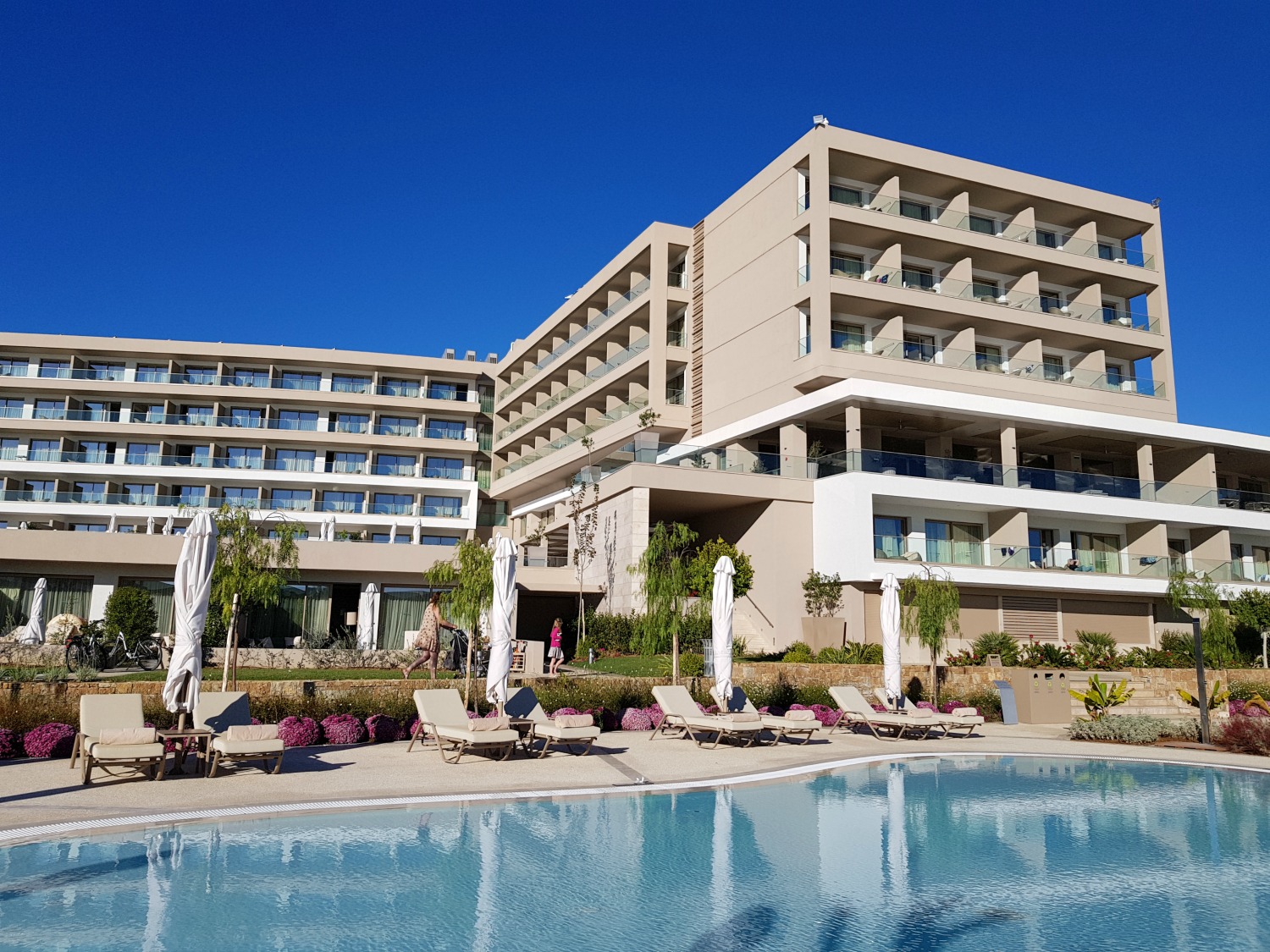 Looking across the main pool at Sky in Ikos Dassia - my review of Ikos Dassia with kids, a family holiday in Corfu