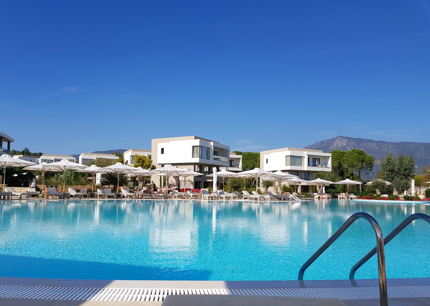 Looking across the main pool at Sky in Ikos Dassia - my review of Ikos Dassia with kids, a family holiday in Corfu