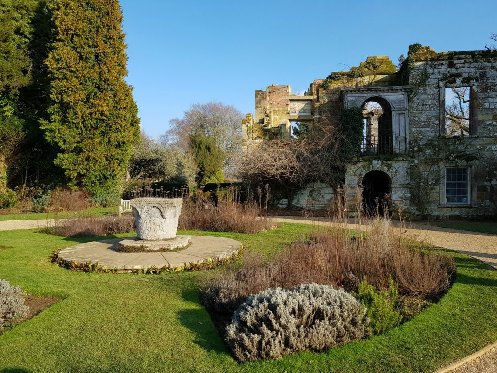 The gardens in front of the ruins of 14th century Scotney Castle, Kent - our winter day out at Scotney Castle with kids