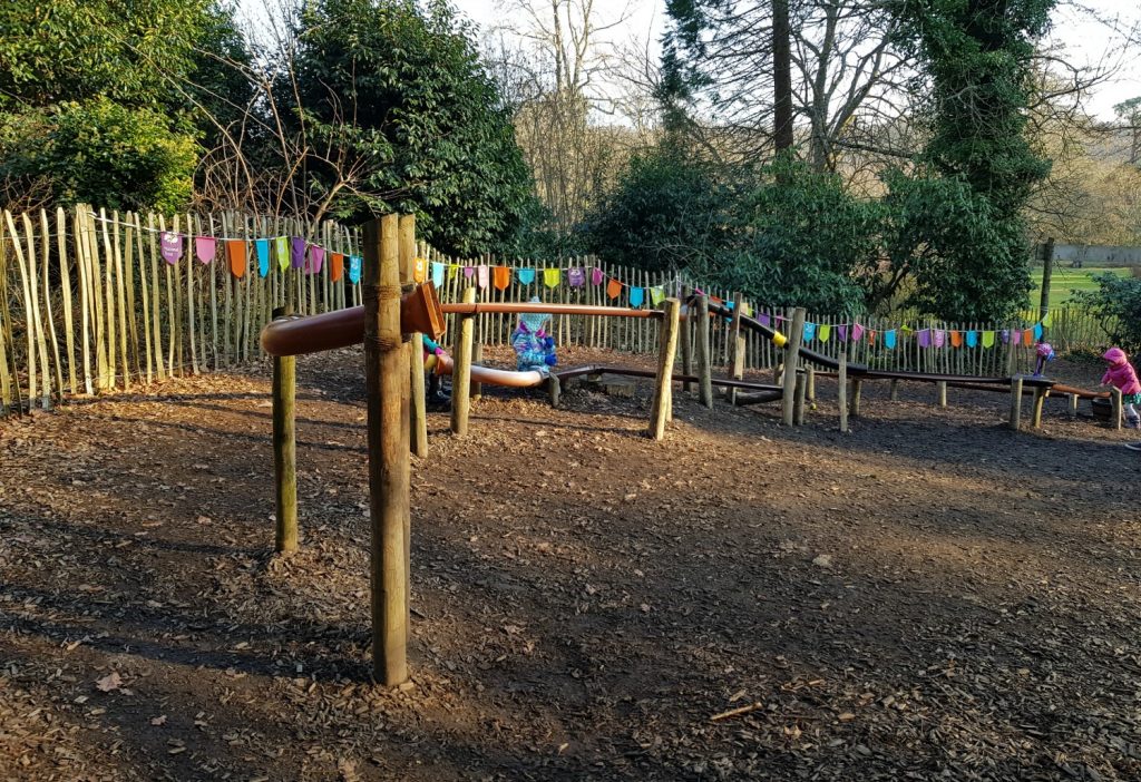 Guttering run at the natural play area at Scotney Castle, Kent - our winter day out at Scotney Castle with kids