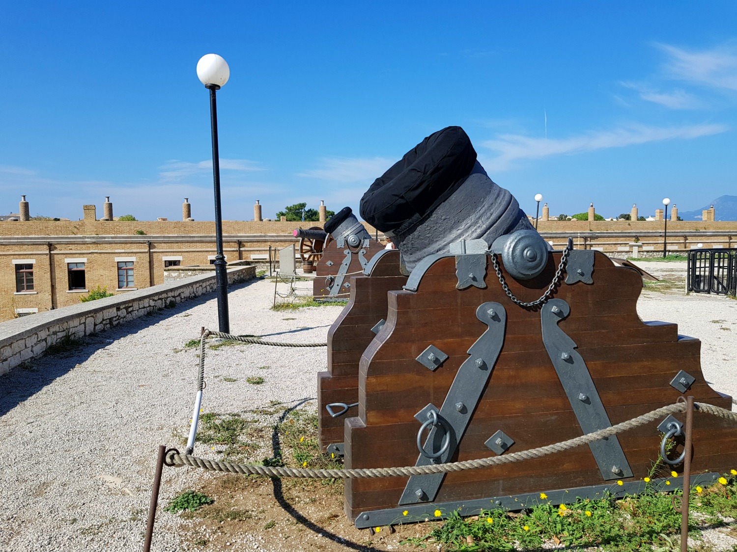 Cannon on the hillside in Corfu Town's old Venetian fortress - three things to do in Corfu Town with kids