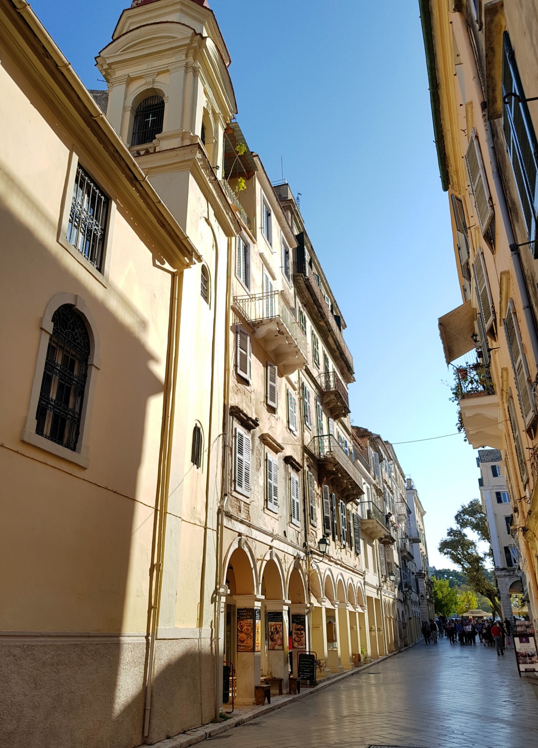 The tall creamy yellow building of Corfu Town - three things to do in Corfu Town with kids