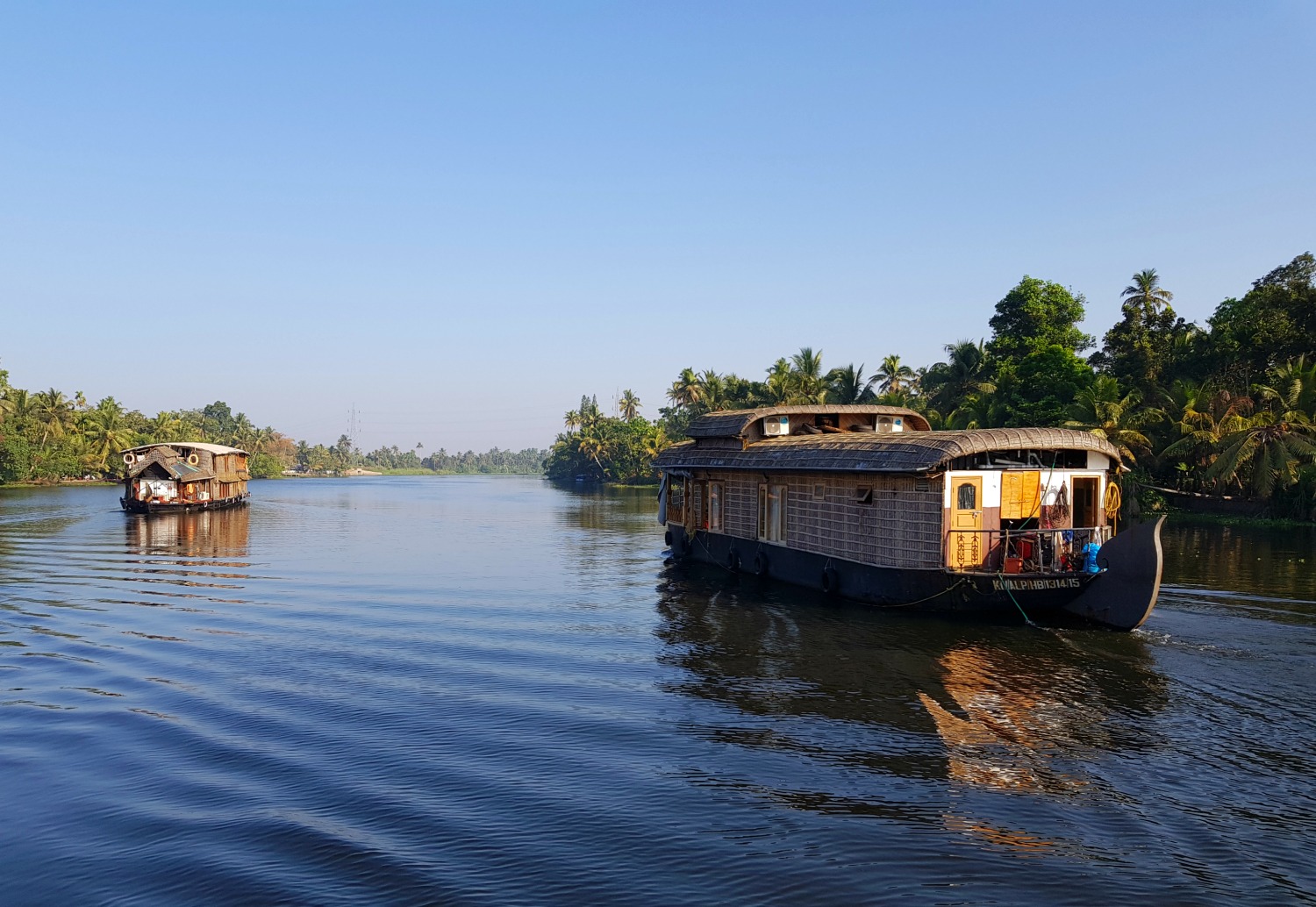 Houseboats on the backwaters near Alleppey in Kerala, India