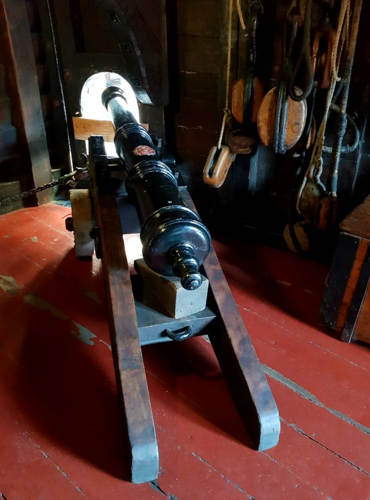 Another of the cannon on board the Golden Hinde ship
